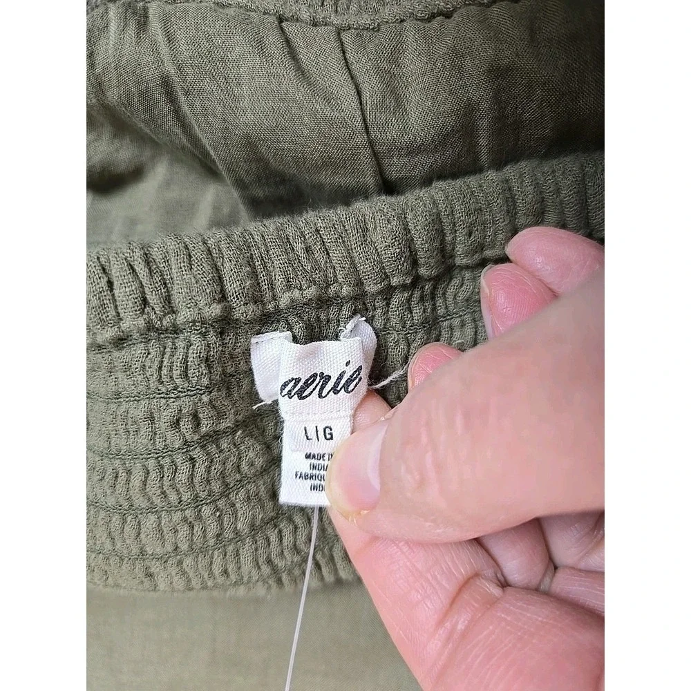 Aerie NEW Crochet Halter Top Gauze Olive Green LARGE Cottagecore Feminine Dress - Picture 11 of 12